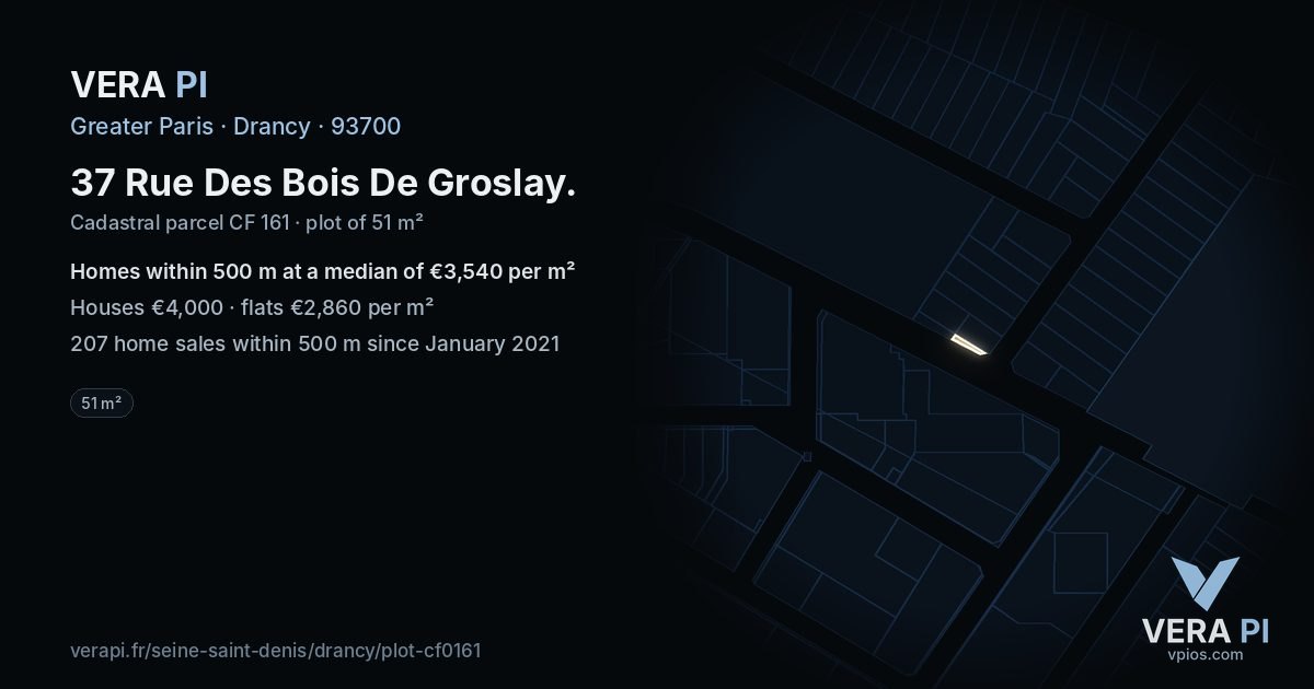 37 Rue Des Bois De Groslay, Drancy at night – the plot lit, the parcels around coloured by the prices near them