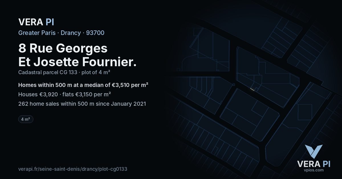 8 Rue Georges Et Josette Fournier, Drancy at night – the plot lit, the parcels around coloured by the prices near them