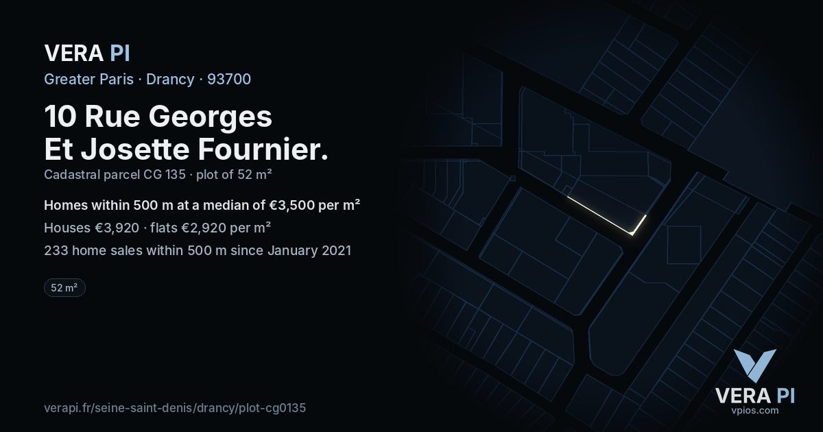 10 Rue Georges Et Josette Fournier, Drancy at night – the plot lit, the parcels around coloured by the prices near them