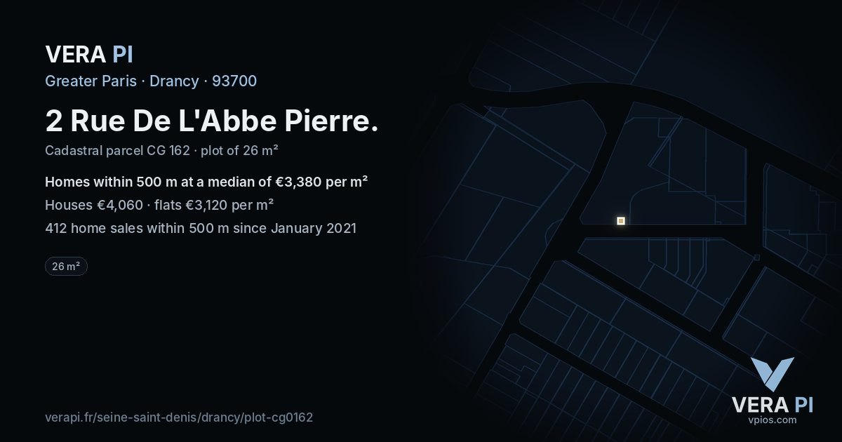 2 Rue De L'Abbe Pierre, Drancy at night – the plot lit, the parcels around coloured by the prices near them
