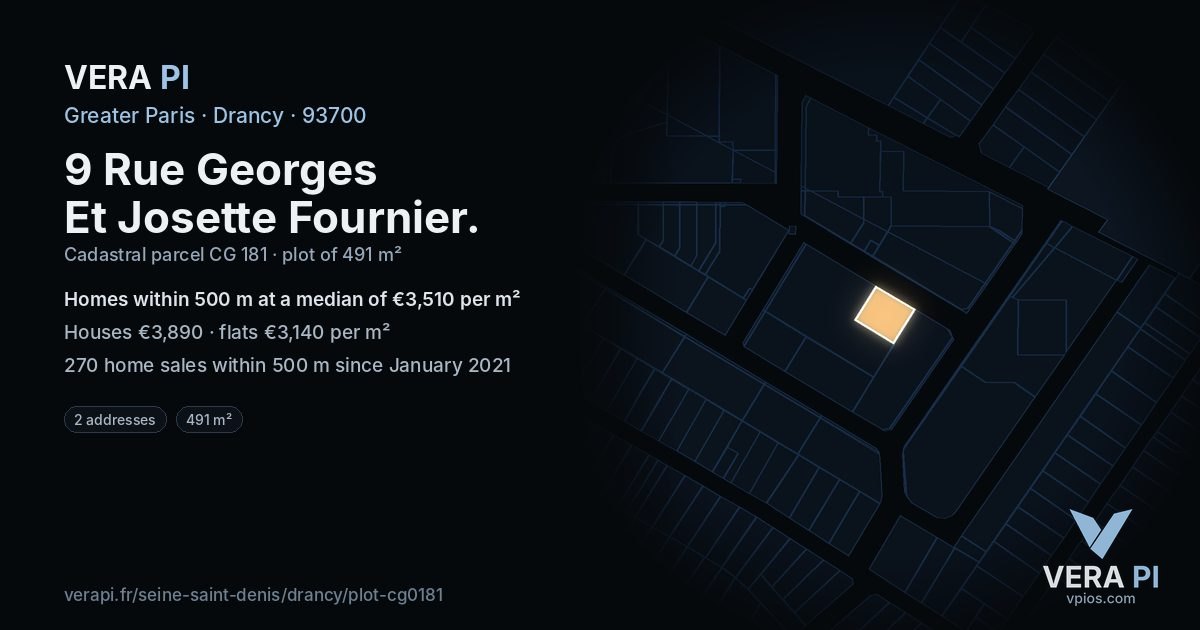 9 Rue Georges Et Josette Fournier, Drancy at night – the plot lit, the parcels around coloured by the prices near them