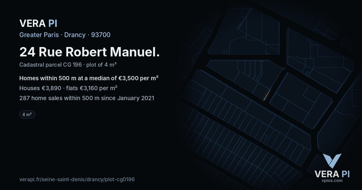24 Rue Robert Manuel, Drancy at night – the plot lit, the parcels around coloured by the prices near them