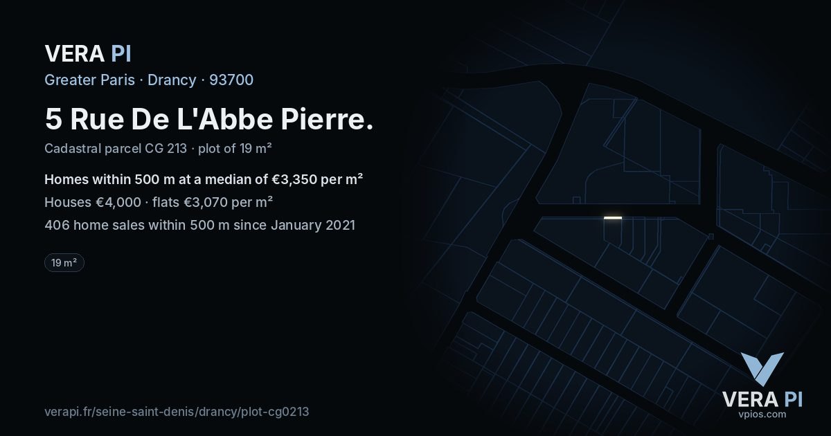 5 Rue De L'Abbe Pierre, Drancy at night – the plot lit, the parcels around coloured by the prices near them