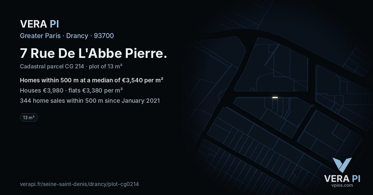 7 Rue De L'Abbe Pierre, Drancy at night – the plot lit, the parcels around coloured by the prices near them