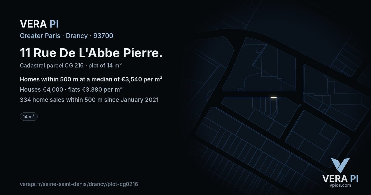 11 Rue De L'Abbe Pierre, Drancy at night – the plot lit, the parcels around coloured by the prices near them