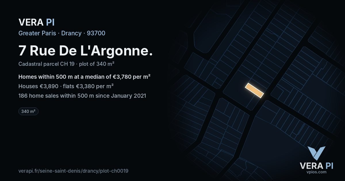 7 Rue De L'Argonne, Drancy at night – the plot lit, the parcels around coloured by the prices near them
