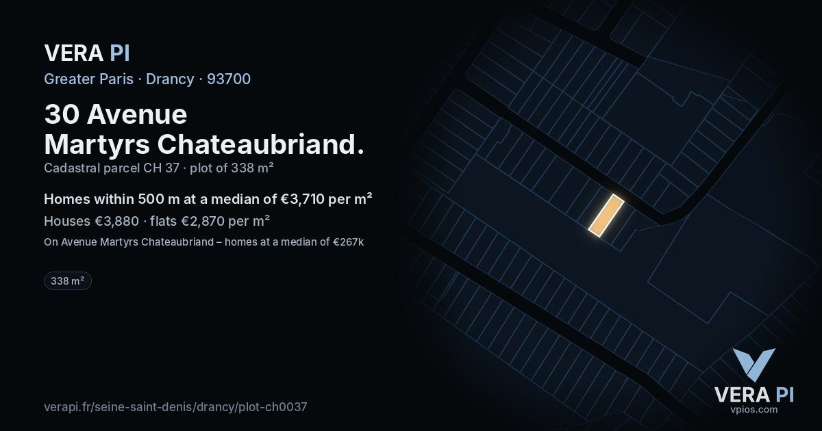 30 Avenue Martyrs Chateaubriand, Drancy at night – the plot lit, the parcels around coloured by the prices near them