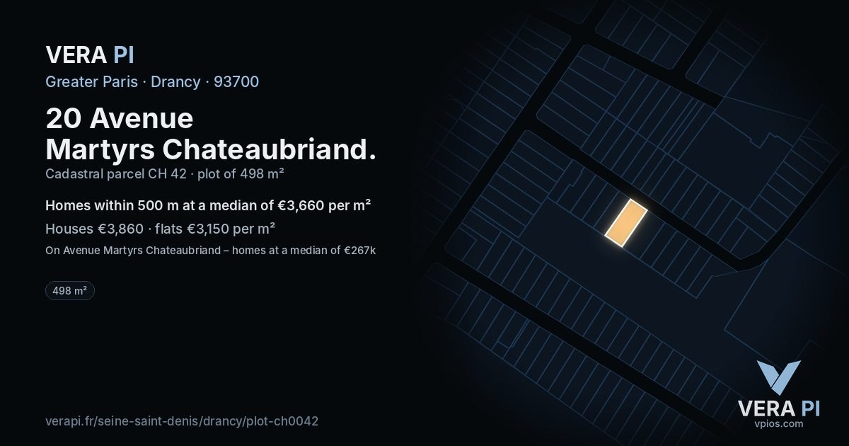 20 Avenue Martyrs Chateaubriand, Drancy at night – the plot lit, the parcels around coloured by the prices near them