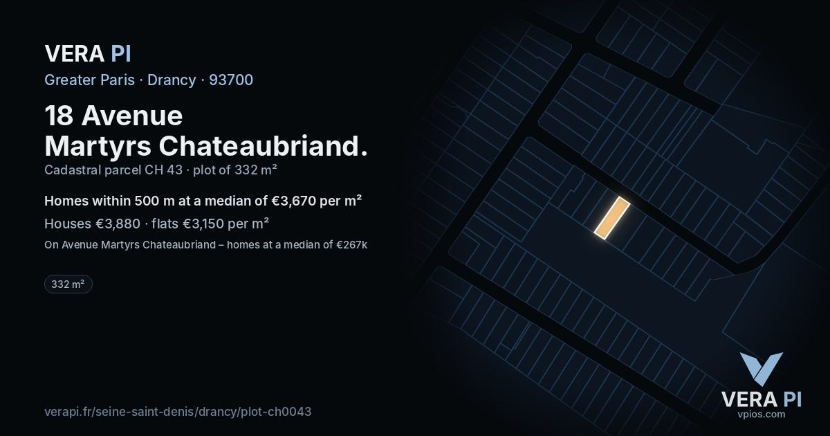 18 Avenue Martyrs Chateaubriand, Drancy at night – the plot lit, the parcels around coloured by the prices near them