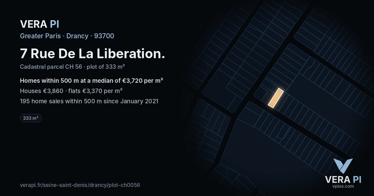 7 Rue De La Liberation, Drancy at night – the plot lit, the parcels around coloured by the prices near them