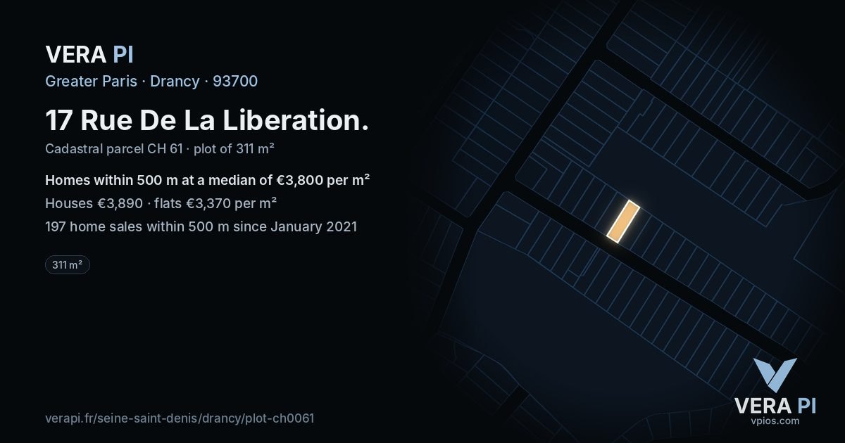 17 Rue De La Liberation, Drancy at night – the plot lit, the parcels around coloured by the prices near them