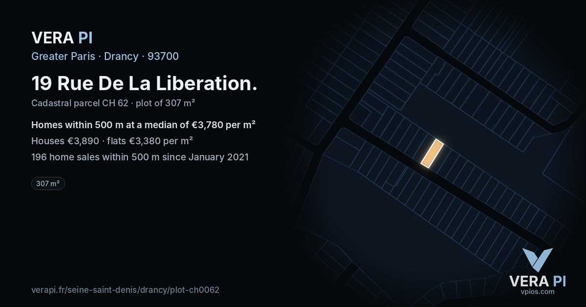 19 Rue De La Liberation, Drancy at night – the plot lit, the parcels around coloured by the prices near them