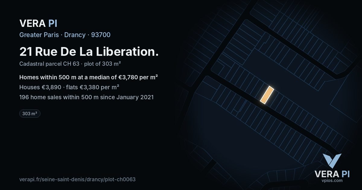 21 Rue De La Liberation, Drancy at night – the plot lit, the parcels around coloured by the prices near them