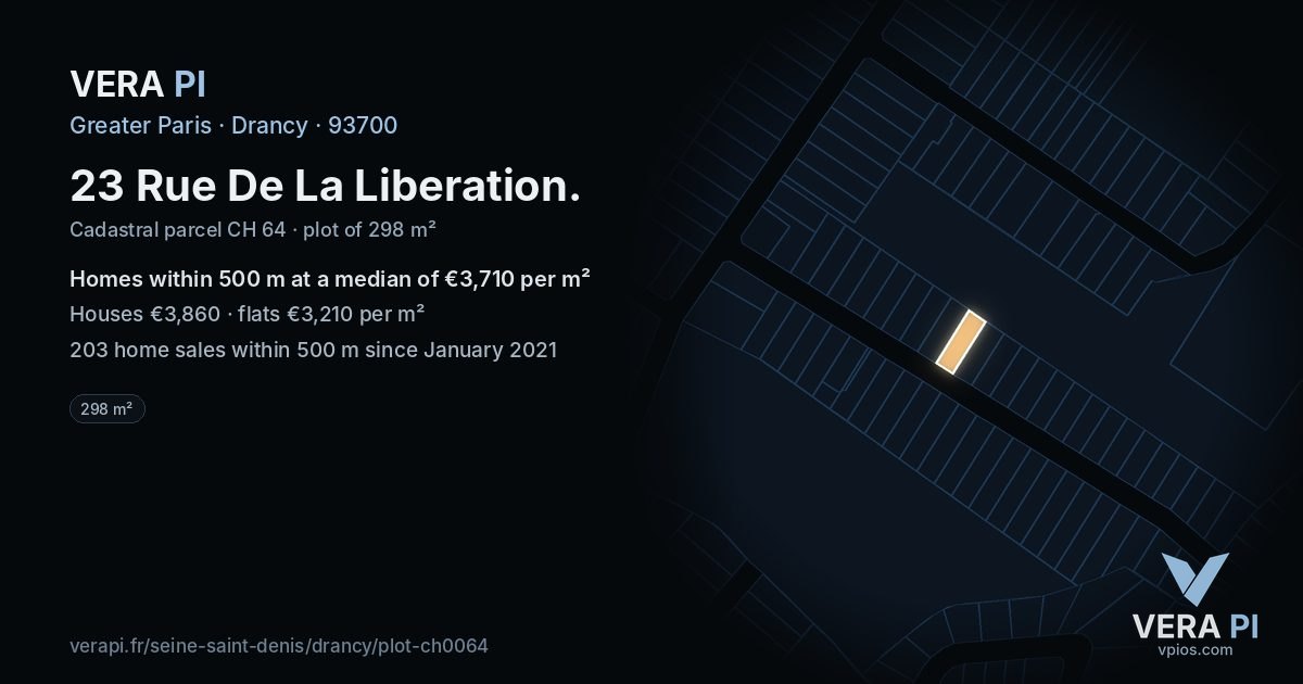 23 Rue De La Liberation, Drancy at night – the plot lit, the parcels around coloured by the prices near them