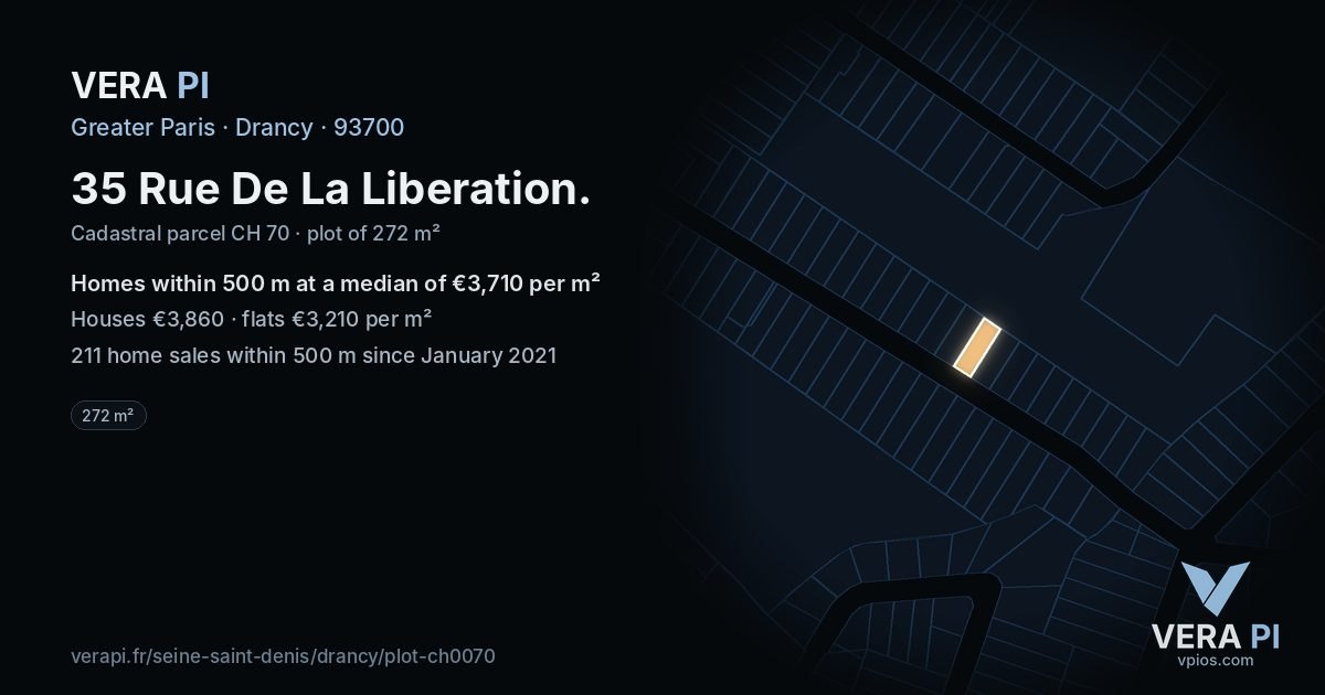 35 Rue De La Liberation, Drancy at night – the plot lit, the parcels around coloured by the prices near them