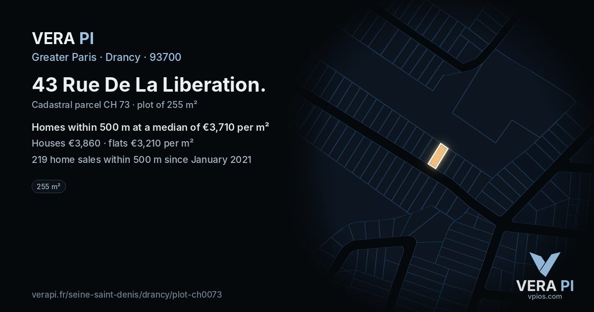 43 Rue De La Liberation, Drancy at night – the plot lit, the parcels around coloured by the prices near them