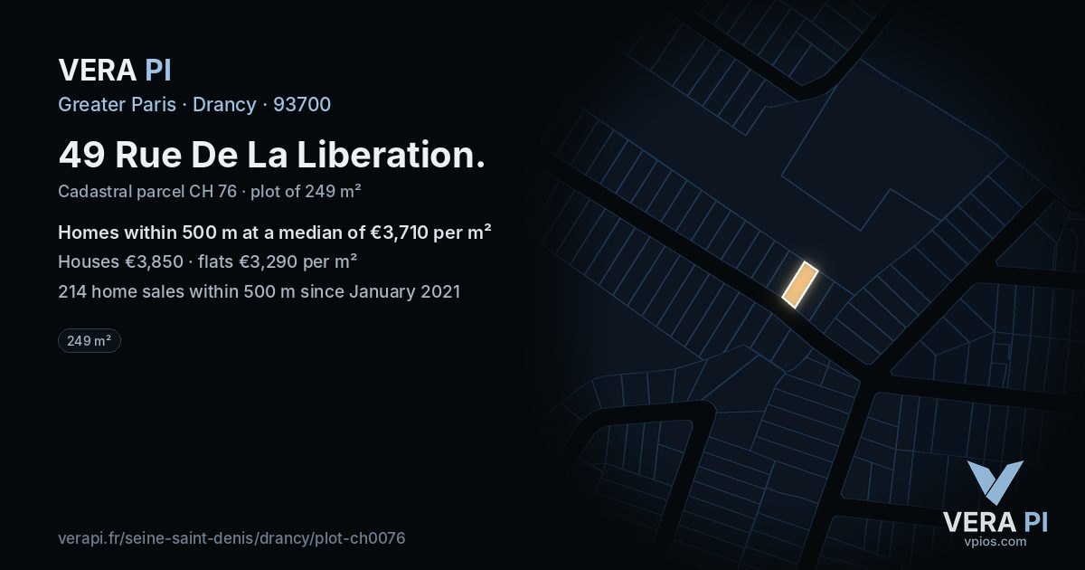 49 Rue De La Liberation, Drancy at night – the plot lit, the parcels around coloured by the prices near them