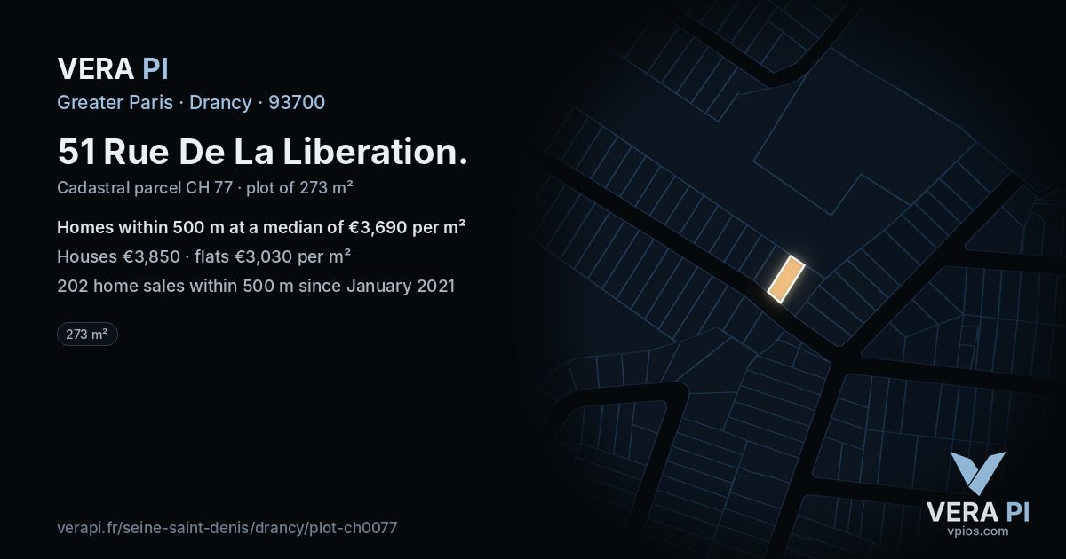 51 Rue De La Liberation, Drancy at night – the plot lit, the parcels around coloured by the prices near them