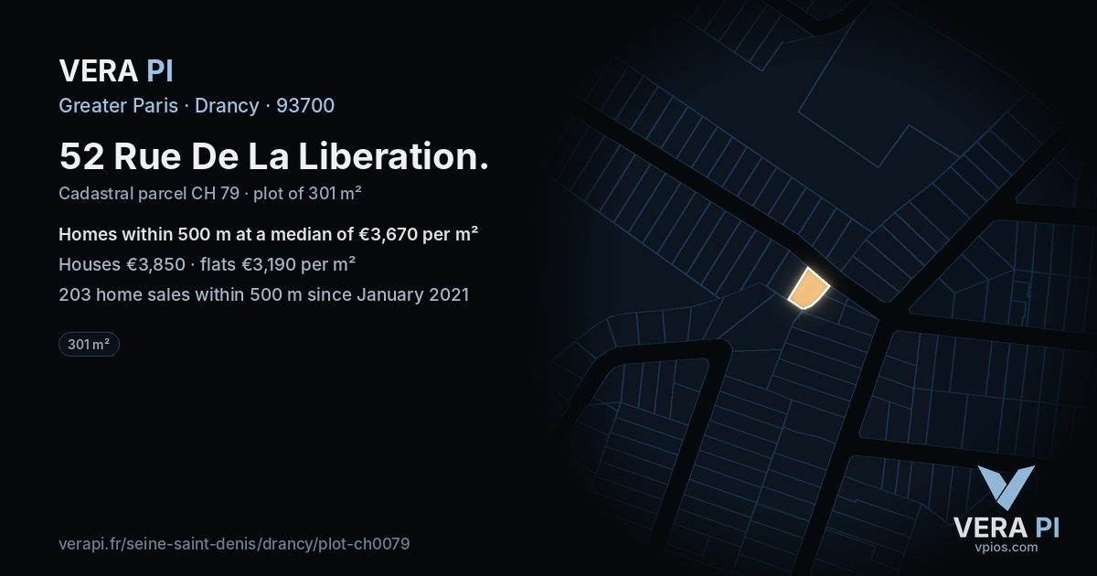 52 Rue De La Liberation, Drancy at night – the plot lit, the parcels around coloured by the prices near them