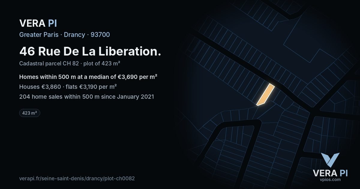 46 Rue De La Liberation, Drancy at night – the plot lit, the parcels around coloured by the prices near them
