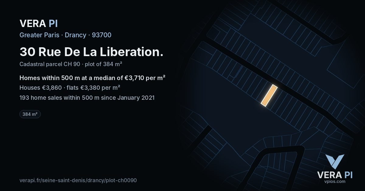 30 Rue De La Liberation, Drancy at night – the plot lit, the parcels around coloured by the prices near them