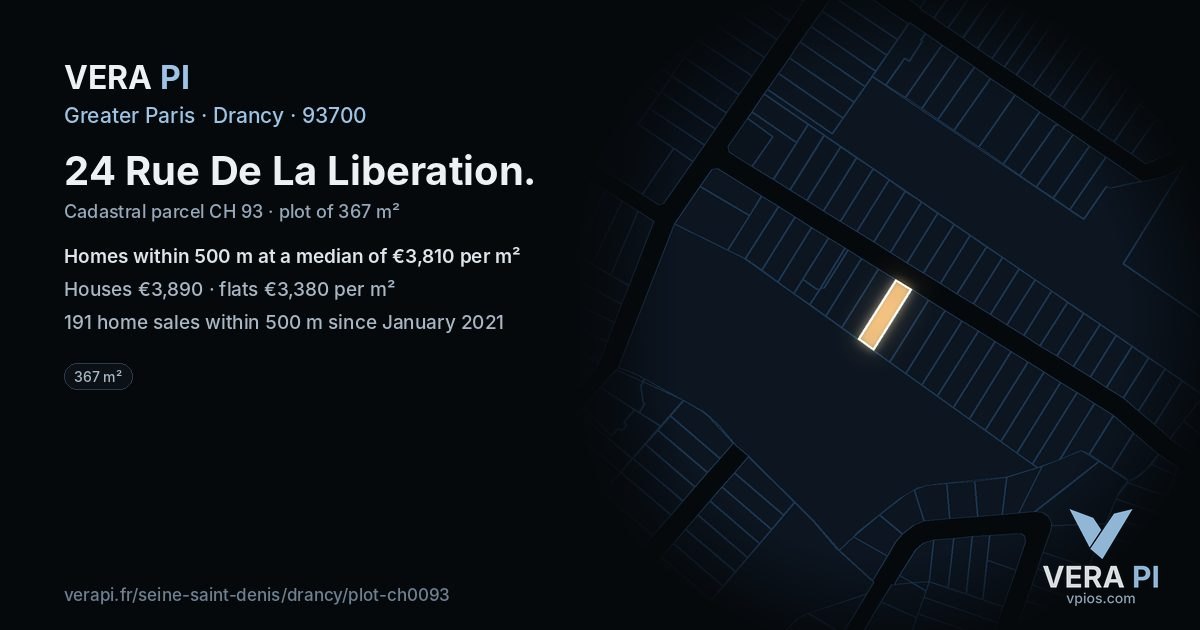 24 Rue De La Liberation, Drancy at night – the plot lit, the parcels around coloured by the prices near them
