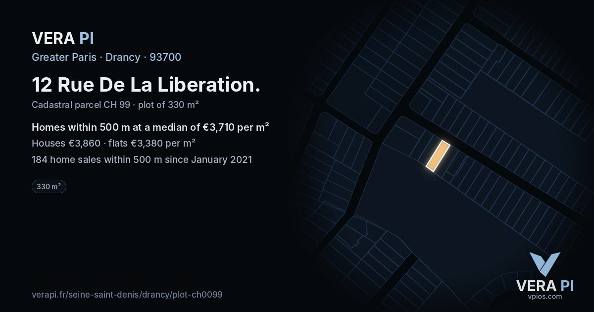 12 Rue De La Liberation, Drancy at night – the plot lit, the parcels around coloured by the prices near them