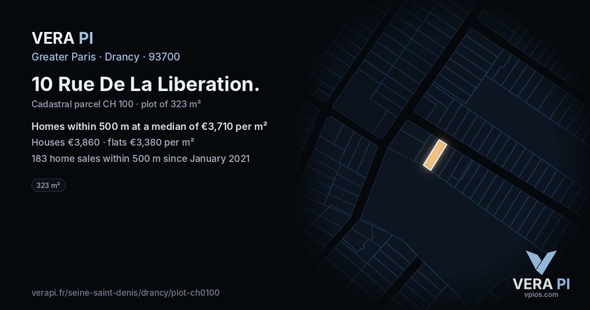 10 Rue De La Liberation, Drancy at night – the plot lit, the parcels around coloured by the prices near them