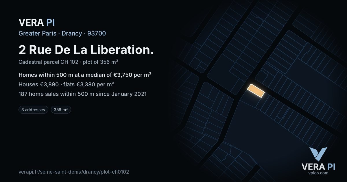 2 Rue De La Liberation, Drancy at night – the plot lit, the parcels around coloured by the prices near them