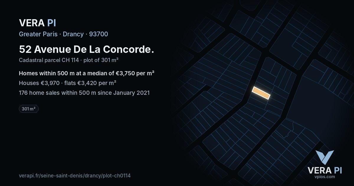 52 Avenue De La Concorde, Drancy at night – the plot lit, the parcels around coloured by the prices near them