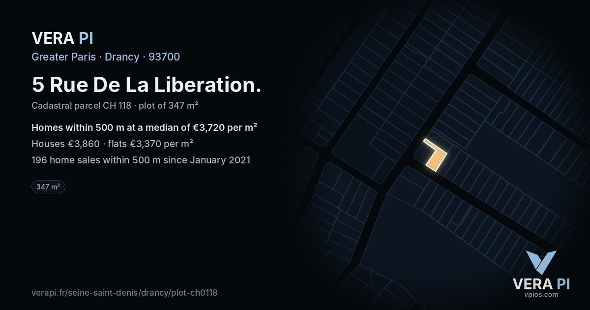 5 Rue De La Liberation, Drancy at night – the plot lit, the parcels around coloured by the prices near them