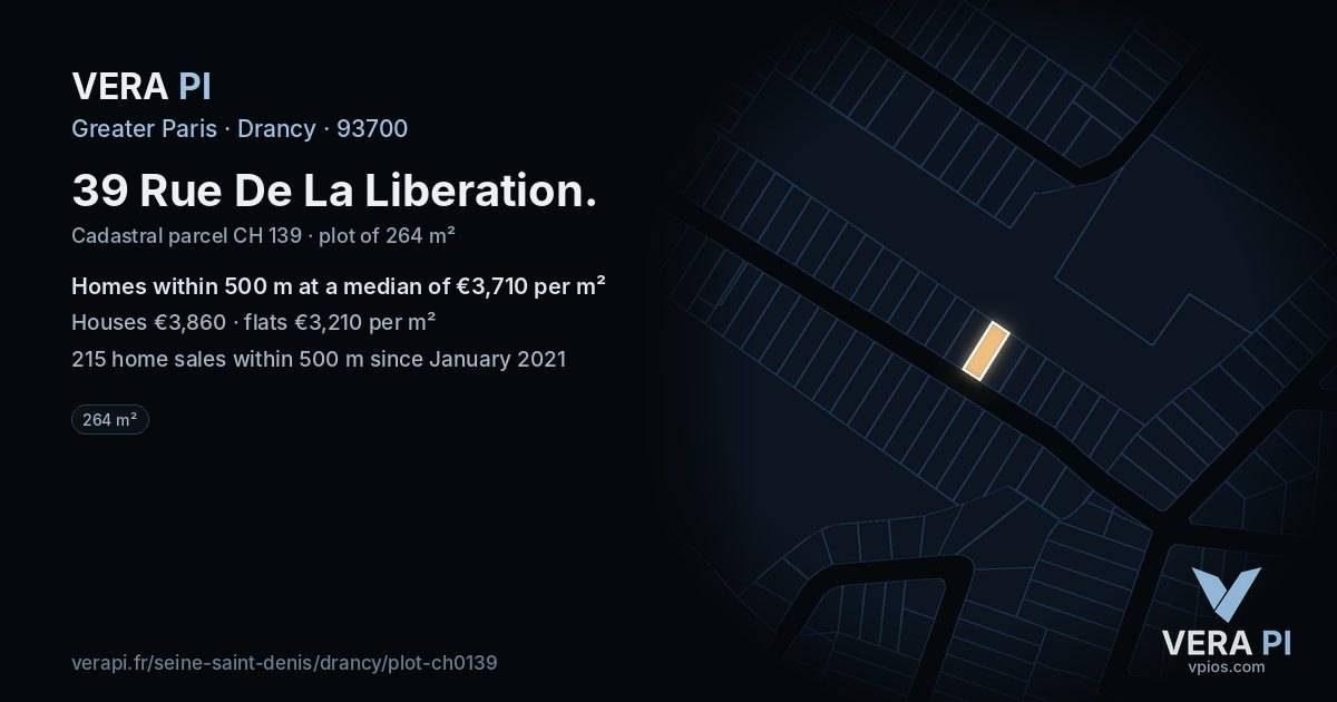 39 Rue De La Liberation, Drancy at night – the plot lit, the parcels around coloured by the prices near them