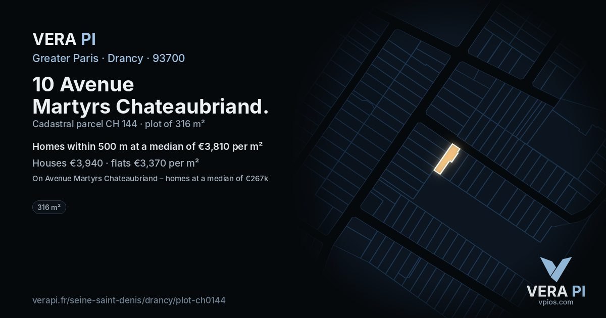 10 Avenue Martyrs Chateaubriand, Drancy at night – the plot lit, the parcels around coloured by the prices near them