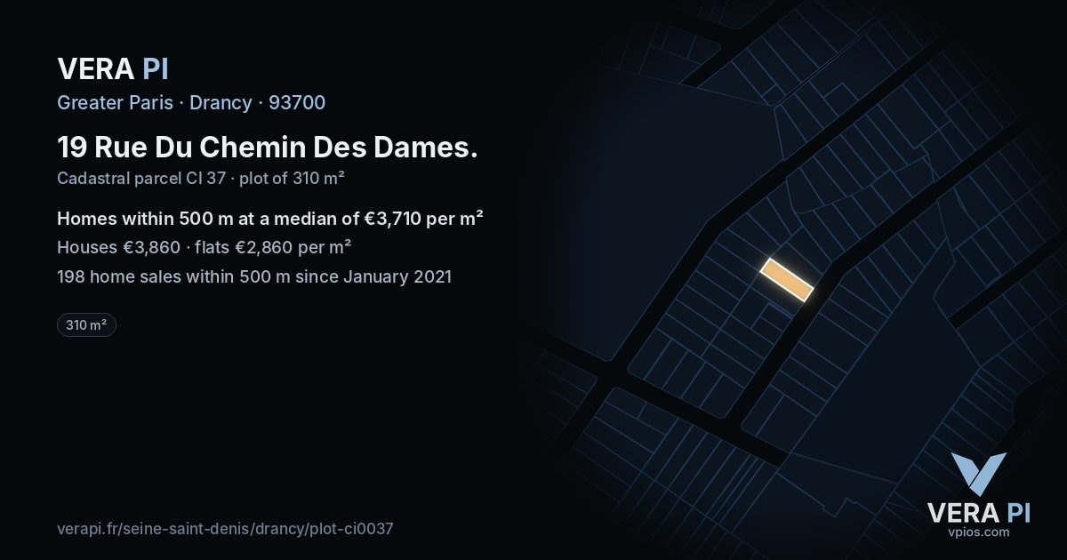 19 Rue Du Chemin Des Dames, Drancy at night – the plot lit, the parcels around coloured by the prices near them