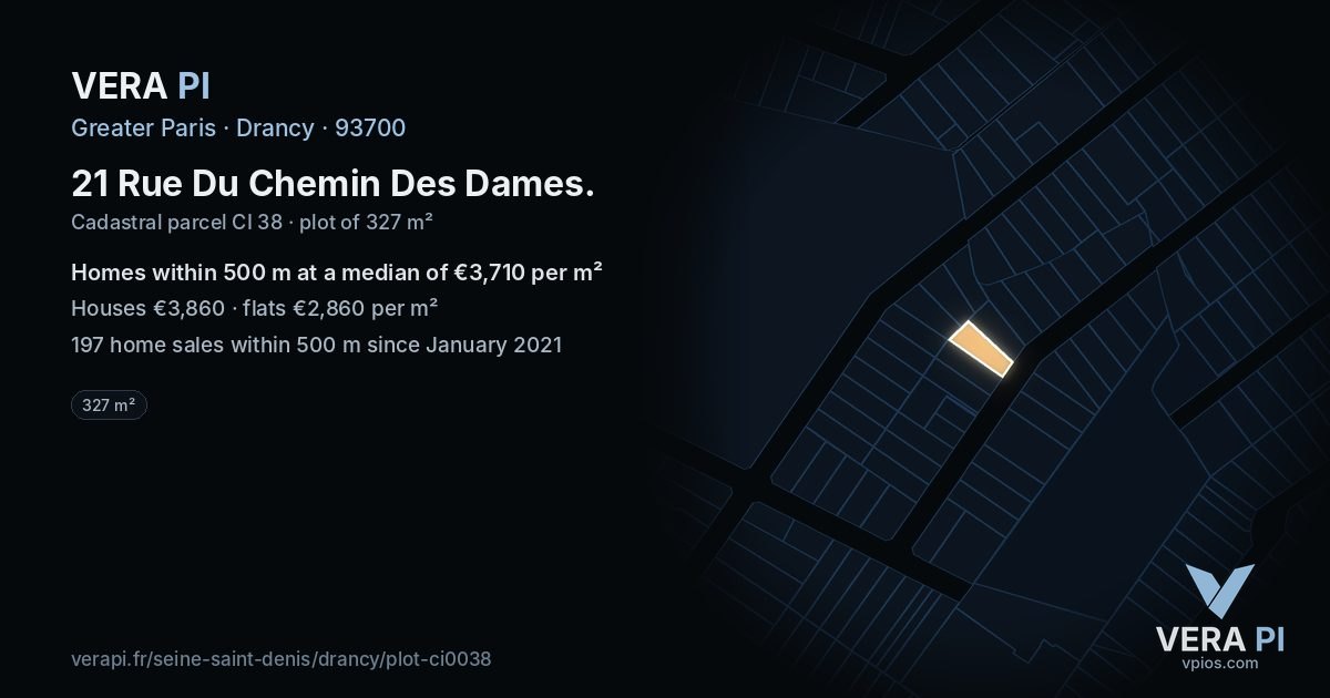 21 Rue Du Chemin Des Dames, Drancy at night – the plot lit, the parcels around coloured by the prices near them