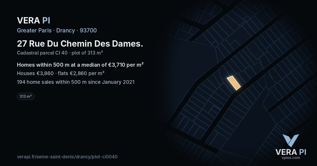 27 Rue Du Chemin Des Dames, Drancy at night – the plot lit, the parcels around coloured by the prices near them
