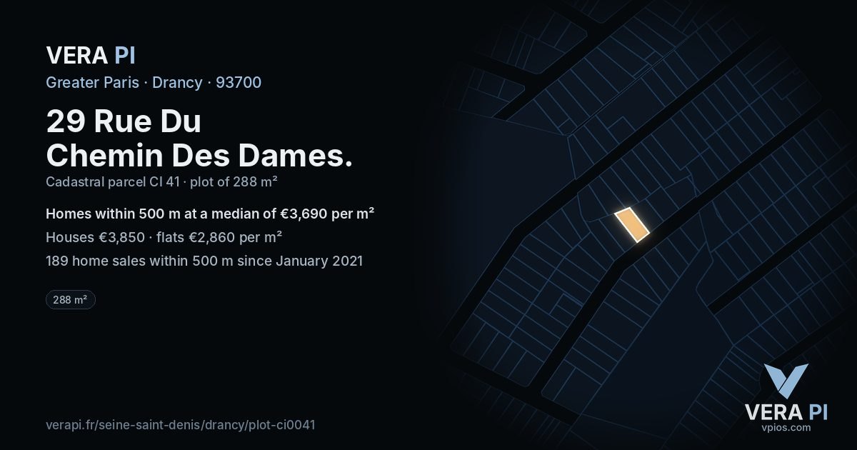 29 Rue Du Chemin Des Dames, Drancy at night – the plot lit, the parcels around coloured by the prices near them