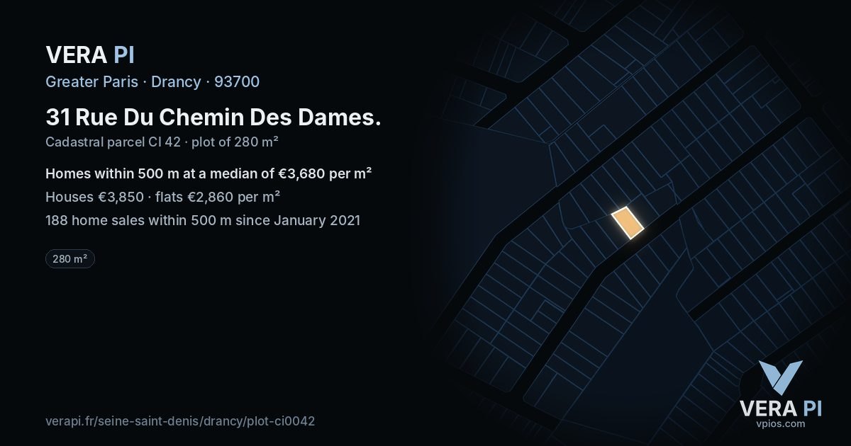 31 Rue Du Chemin Des Dames, Drancy at night – the plot lit, the parcels around coloured by the prices near them