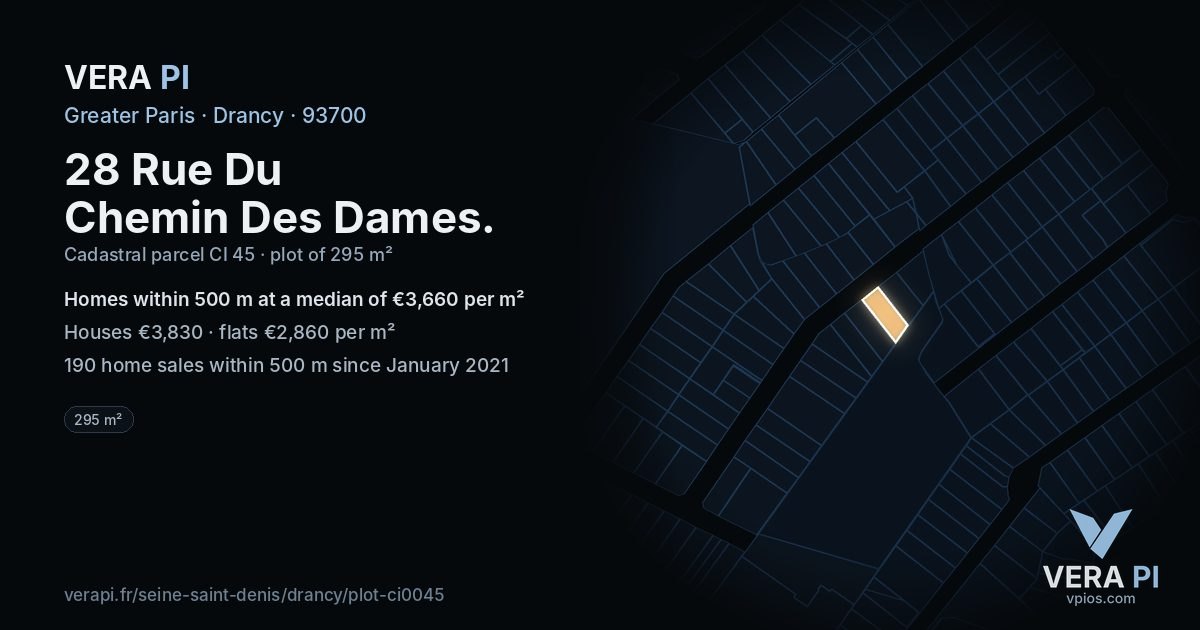 28 Rue Du Chemin Des Dames, Drancy at night – the plot lit, the parcels around coloured by the prices near them