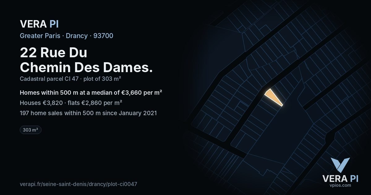 22 Rue Du Chemin Des Dames, Drancy at night – the plot lit, the parcels around coloured by the prices near them
