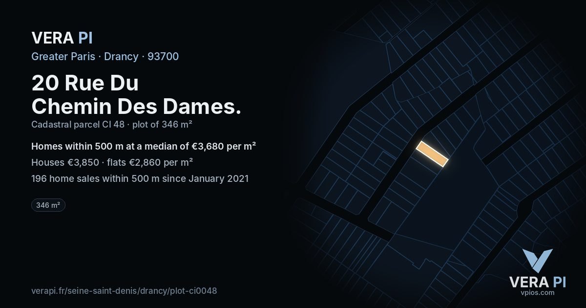 20 Rue Du Chemin Des Dames, Drancy at night – the plot lit, the parcels around coloured by the prices near them