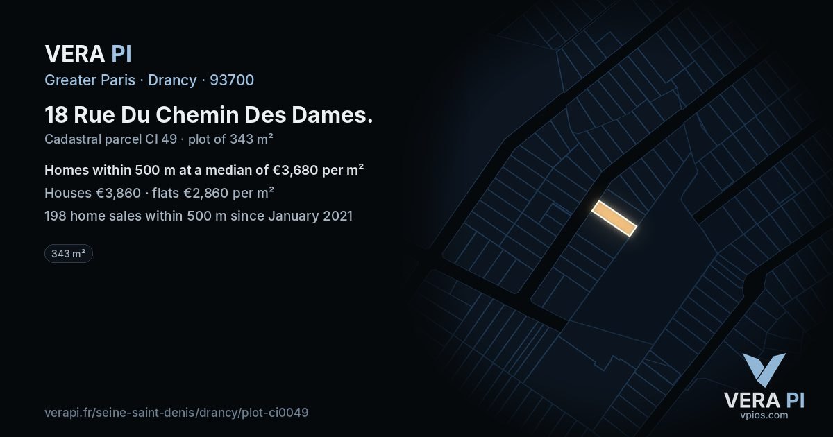 18 Rue Du Chemin Des Dames, Drancy at night – the plot lit, the parcels around coloured by the prices near them