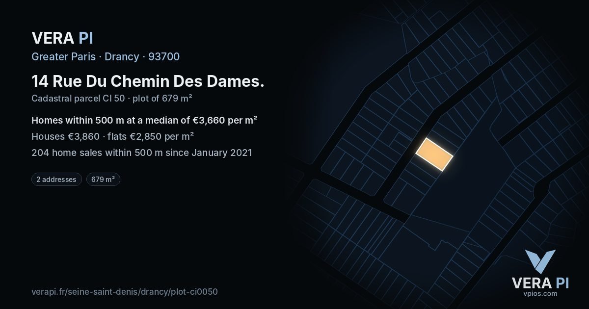 14 Rue Du Chemin Des Dames, Drancy at night – the plot lit, the parcels around coloured by the prices near them