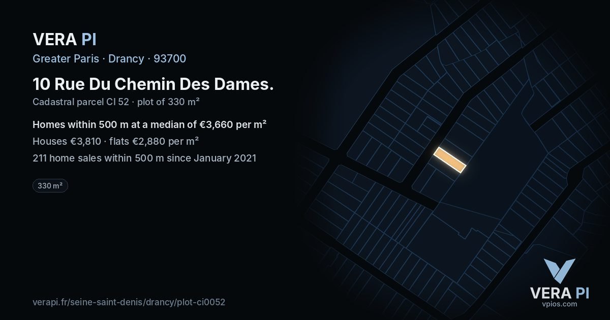 10 Rue Du Chemin Des Dames, Drancy at night – the plot lit, the parcels around coloured by the prices near them