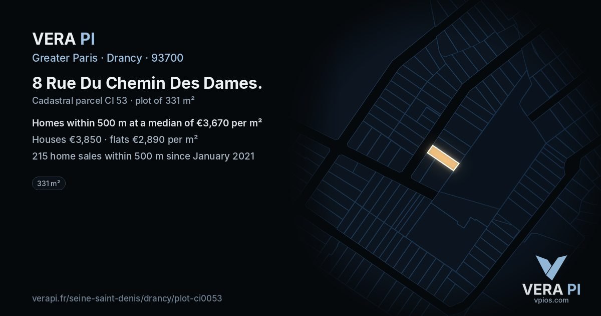 8 Rue Du Chemin Des Dames, Drancy at night – the plot lit, the parcels around coloured by the prices near them