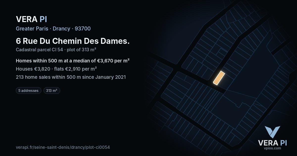6 Rue Du Chemin Des Dames, Drancy at night – the plot lit, the parcels around coloured by the prices near them