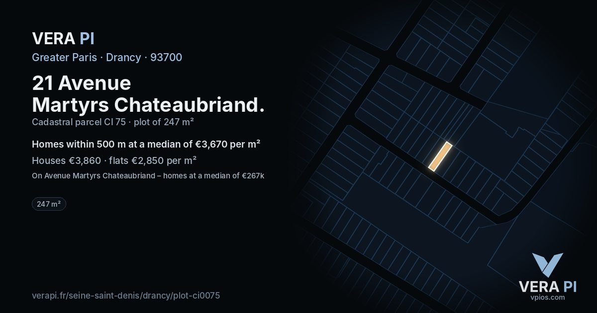 21 Avenue Martyrs Chateaubriand, Drancy at night – the plot lit, the parcels around coloured by the prices near them