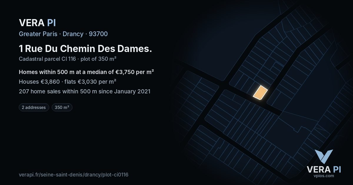 1 Rue Du Chemin Des Dames, Drancy at night – the plot lit, the parcels around coloured by the prices near them
