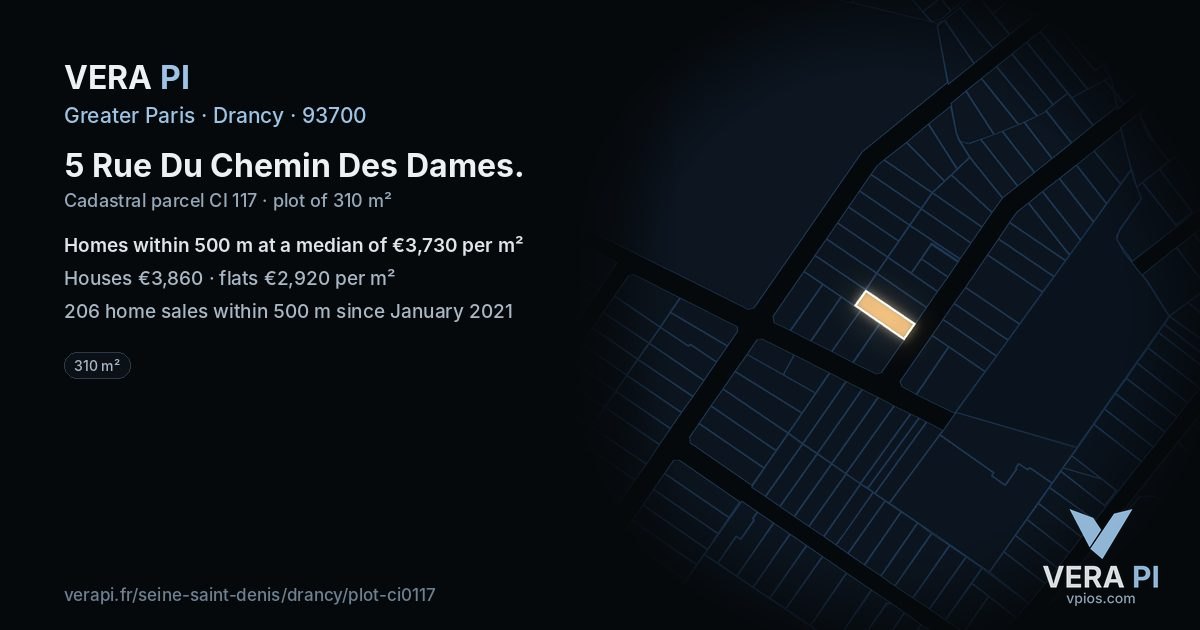 5 Rue Du Chemin Des Dames, Drancy at night – the plot lit, the parcels around coloured by the prices near them