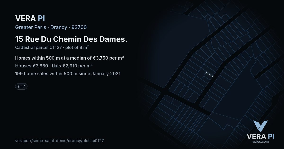 15 Rue Du Chemin Des Dames, Drancy at night – the plot lit, the parcels around coloured by the prices near them